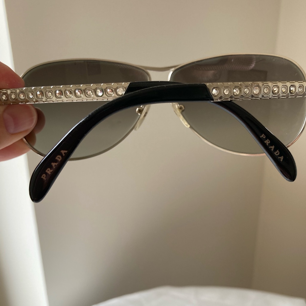 Prada Black And Silver Crystal-Trim Aviator Sunglasses